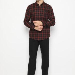 Jobb Josei Kemeja Pria Flannel Lengan Panjang Slim Fit Merah