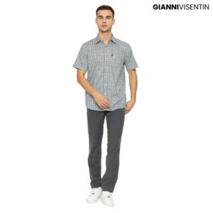 Gianni Visentin Kemeja Lengan Pendek Kotak Reguler Fit - Hijau - 6083