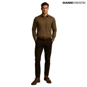 Gianni Visentin Kemeja Kotak Lengan Panjang Slim Fit - Coklat - 4147